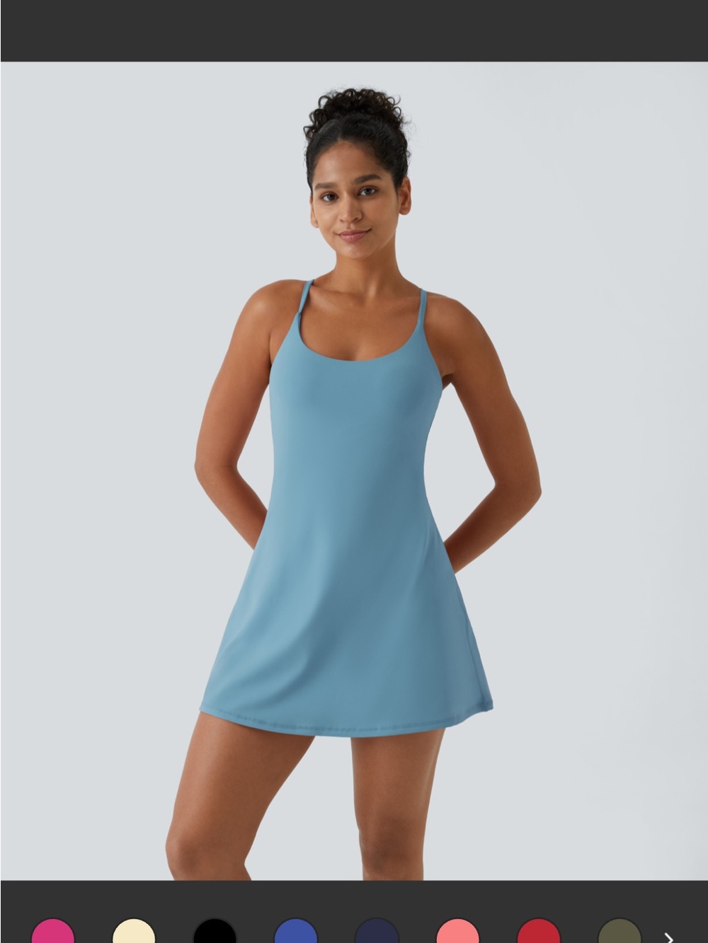 HALARA Sky Blue Strappy Mini Active Dress w/Built in Shorts